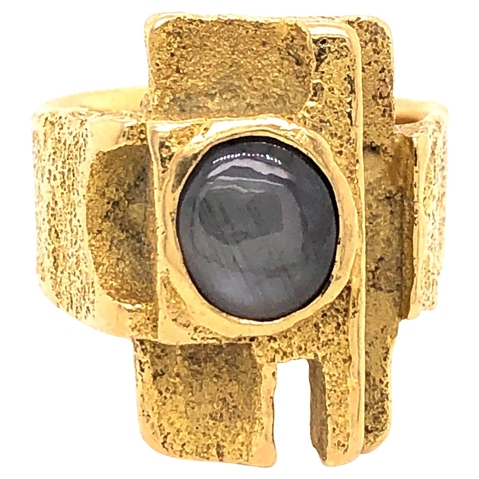 1970s Gold and Sapphire Modernist Ring by Louis Perrier