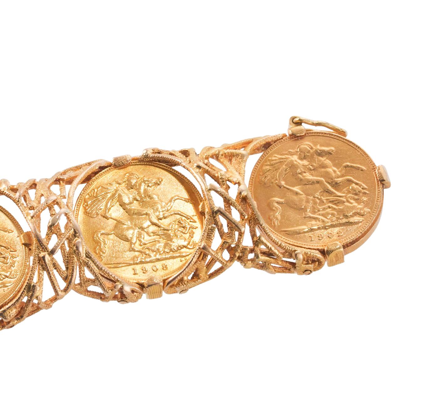 Bracelet en pièces de monnaie en or des années 1970 Unisexe en vente