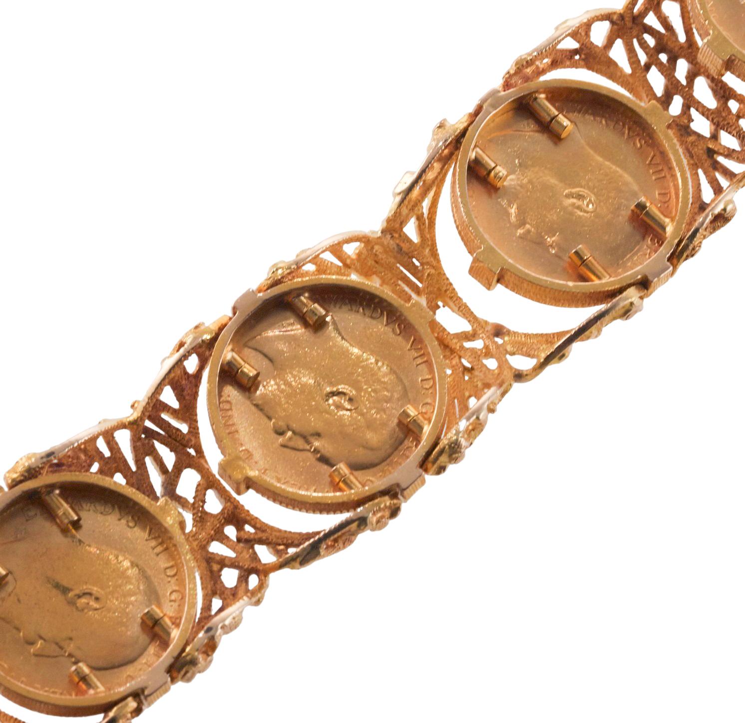 Bracelet en pièces de monnaie en or des années 1970 en vente 5
