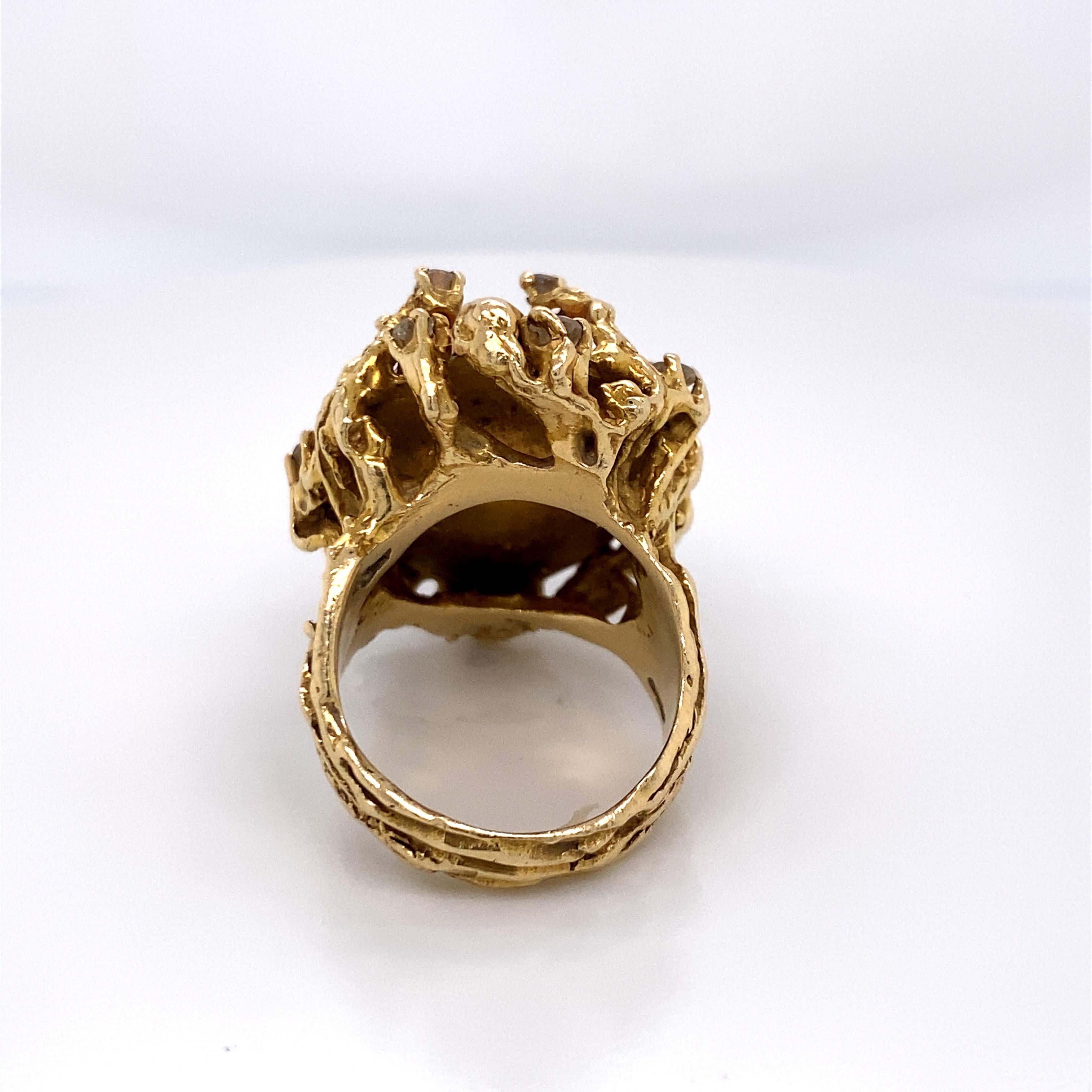 1970s Gold Coral Diamond Freeform Ring In Good Condition In New York, NY