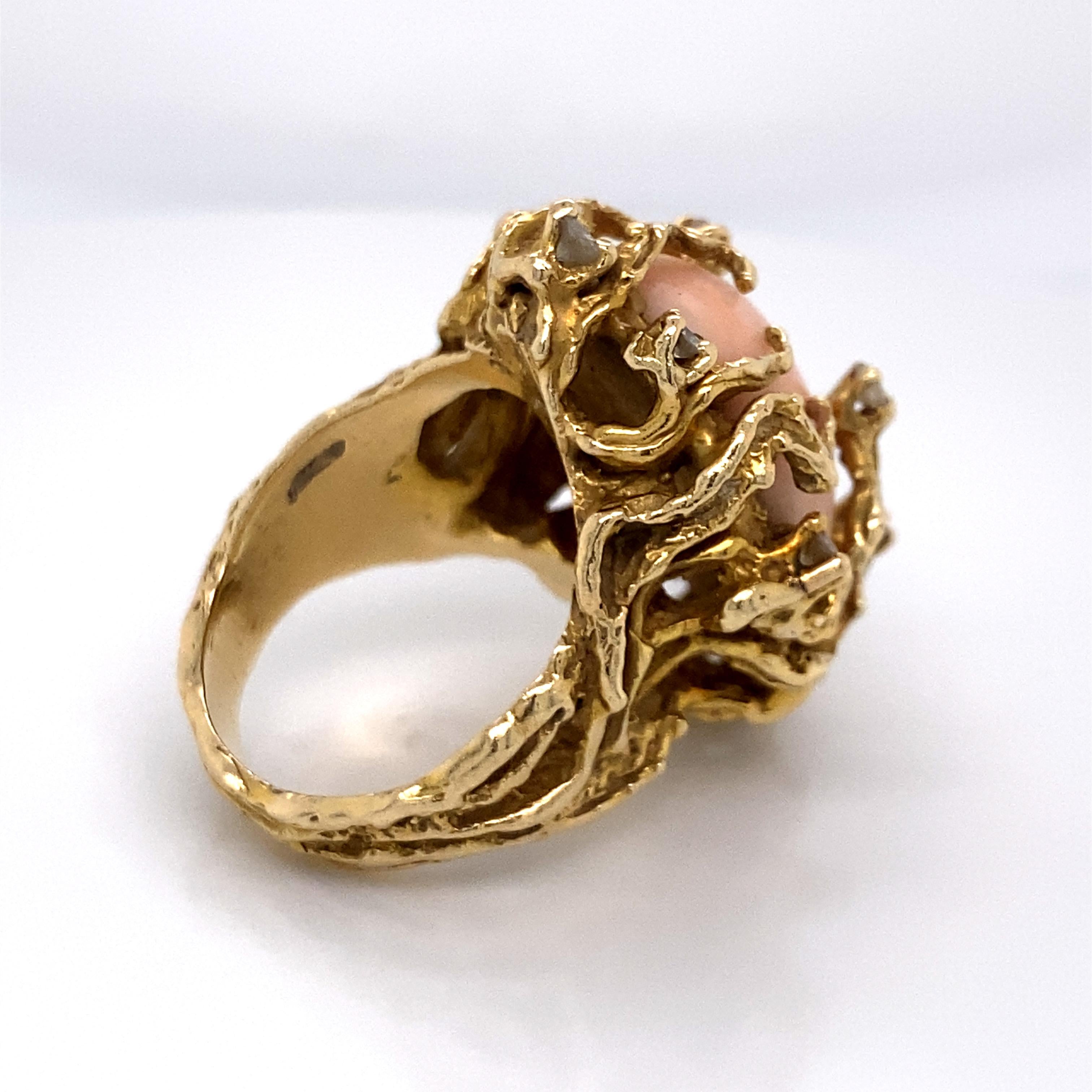 Women's 1970s Gold Coral Diamond Freeform Ring