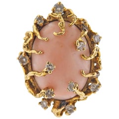 1970s Gold Coral Diamond Freeform Ring