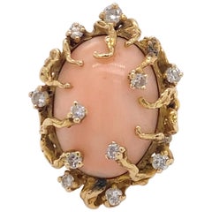 1970s Gold Coral Diamond Freeform Ring