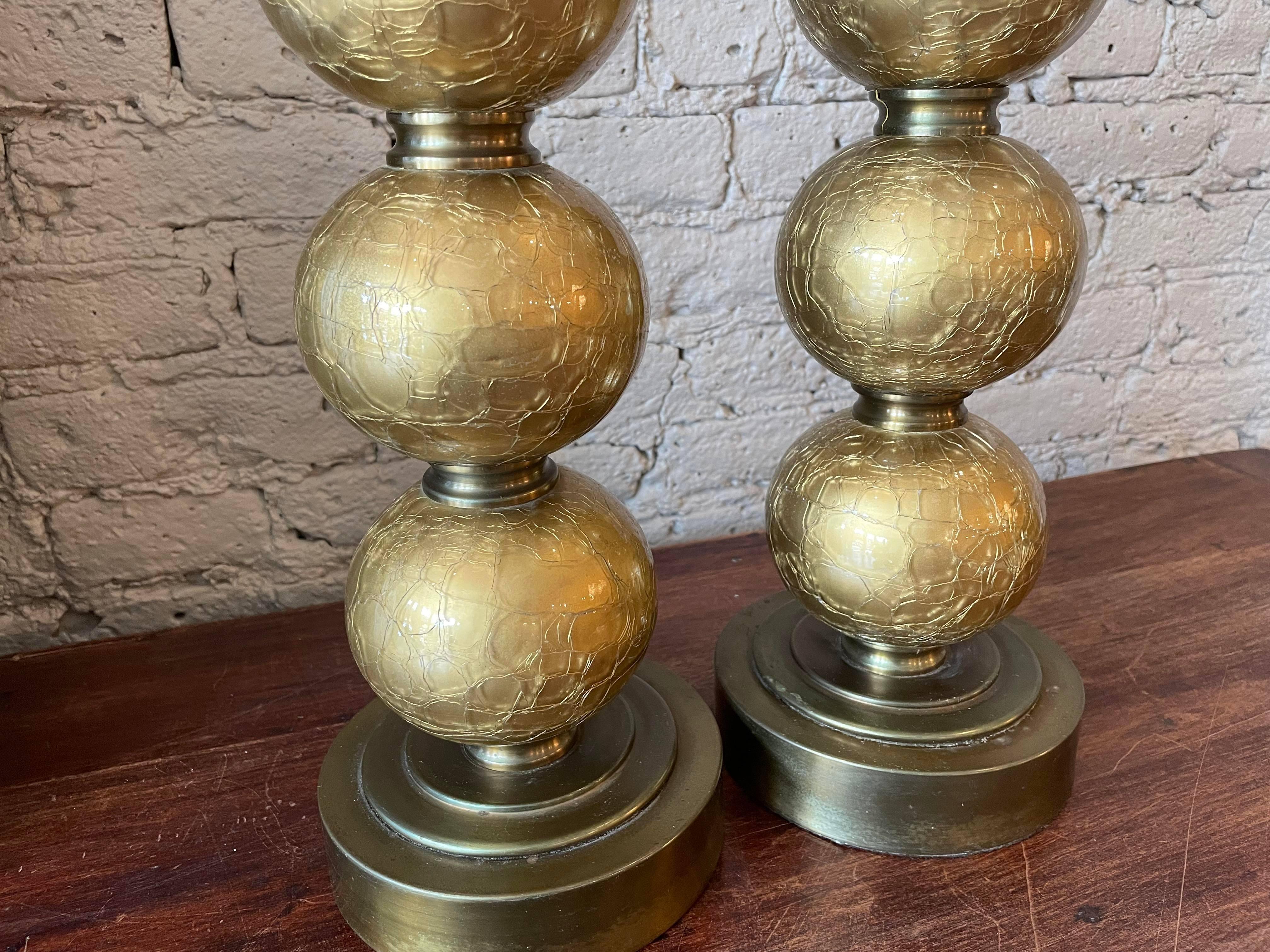 American 1970s Gold Crackle Glass Globe Lamps, a Pair