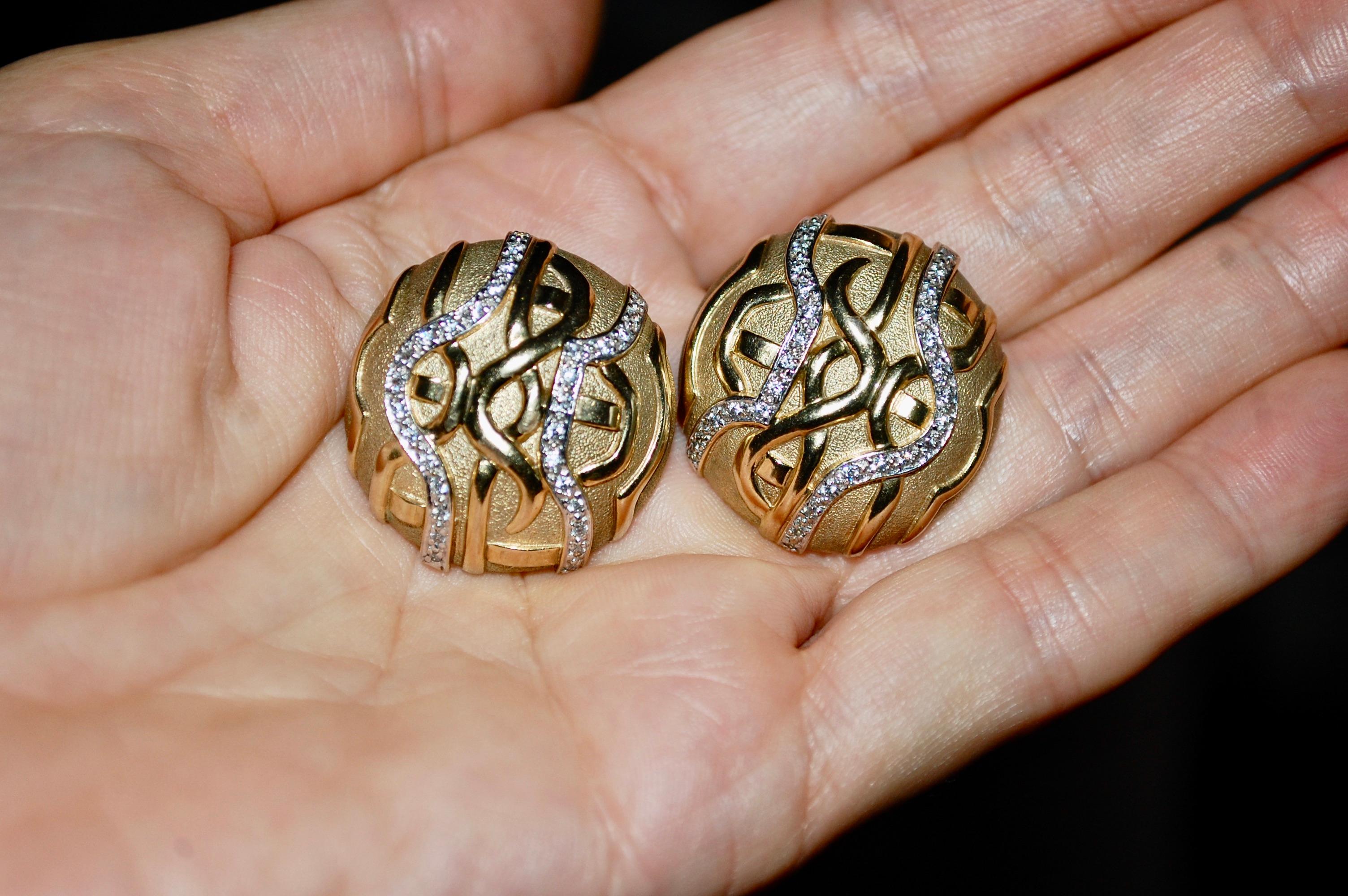 Modern 1970s Gold Cubic Zirconia Clip On Earrings For Sale