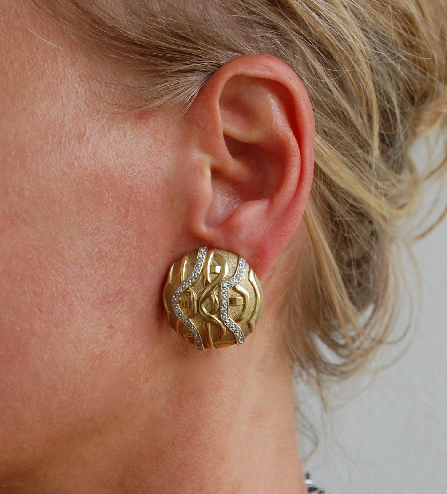 Brilliant Cut 1970s Gold Cubic Zirconia Clip On Earrings For Sale