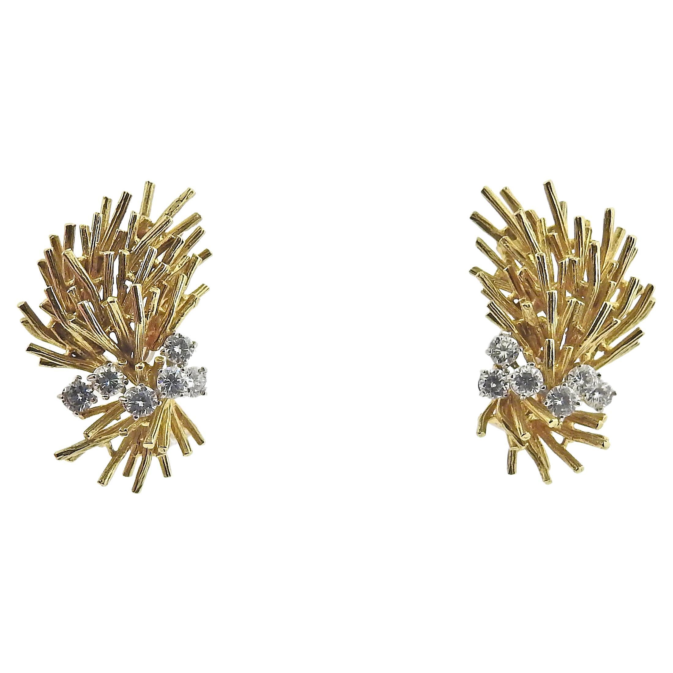 1970s Gold Diamond Cocktail Earrings For Sale