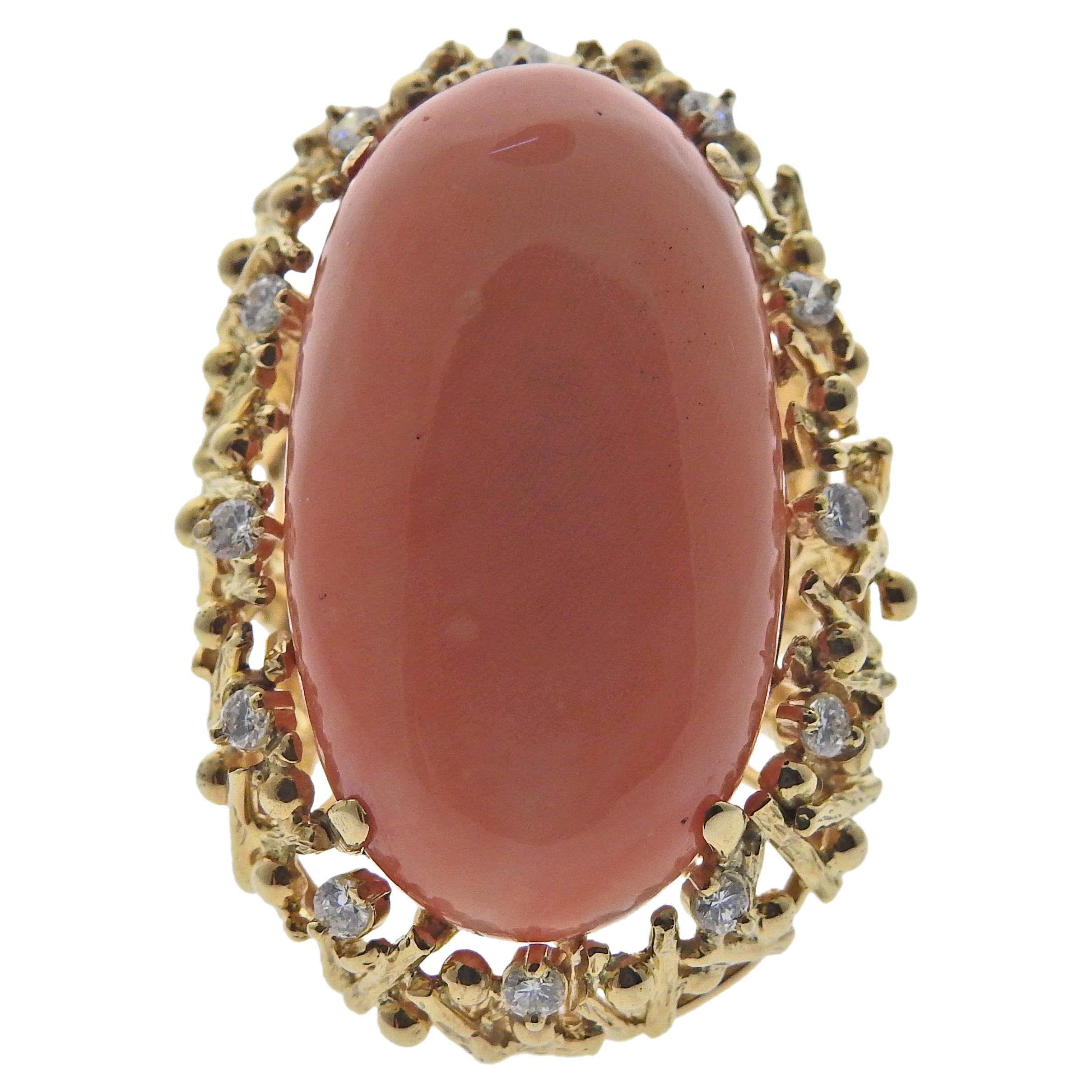 1970s Gold Diamond Coral Cocktail Ring