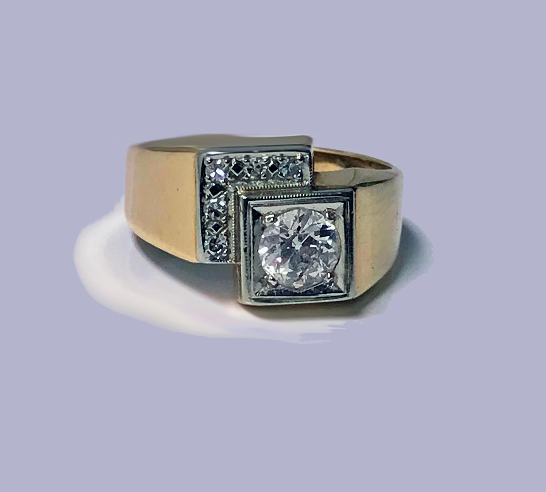 Women's or Men's 1970s Gold Diamond Ring