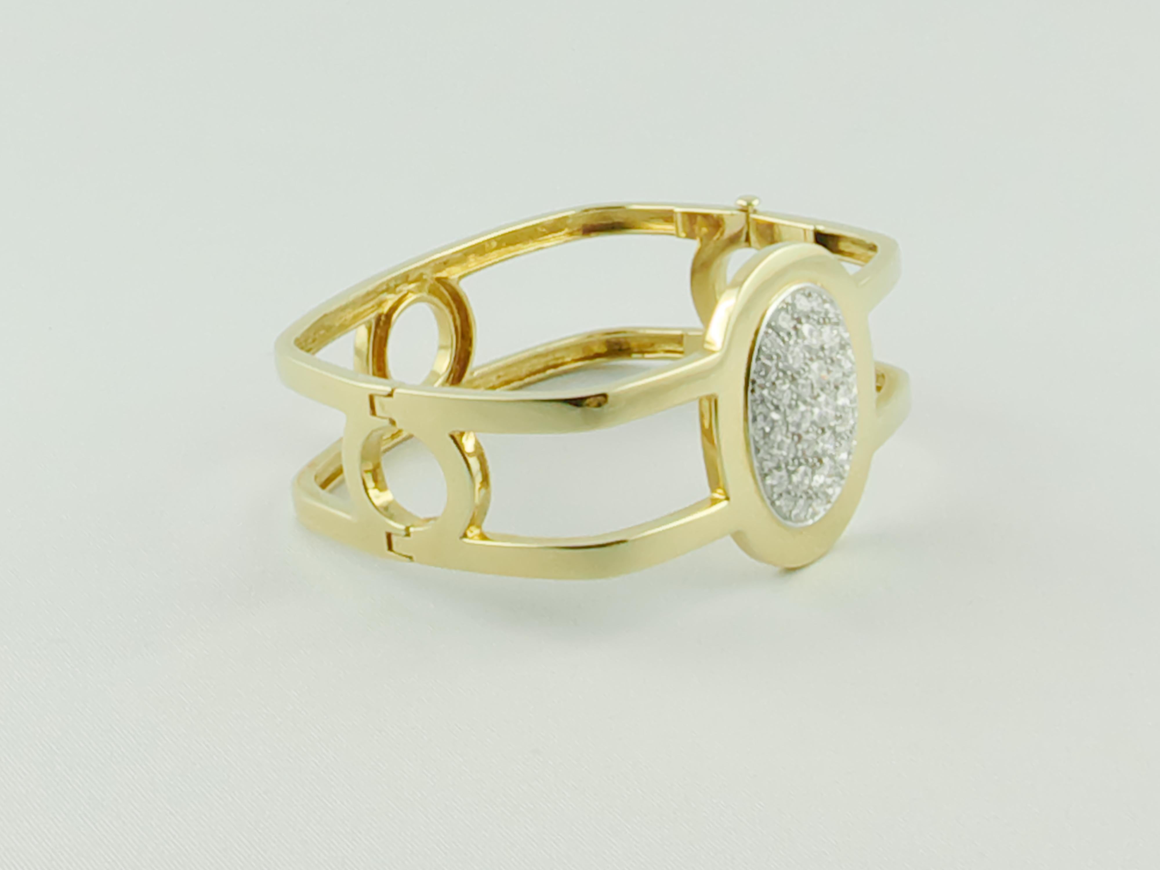 Women's 1970s Gold Diamond Squared Bangle Bracelet For Sale