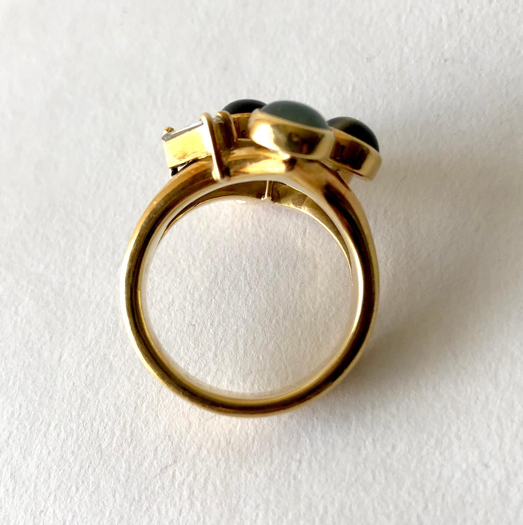 1970s Gold Diamond with Cats Eye Natural Gemstones Dinner Cocktail Ring In Good Condition For Sale In Los Angeles, CA