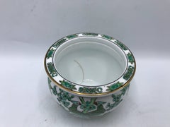1970s Gold Imari Green and White Cachepot with Peacock Motif