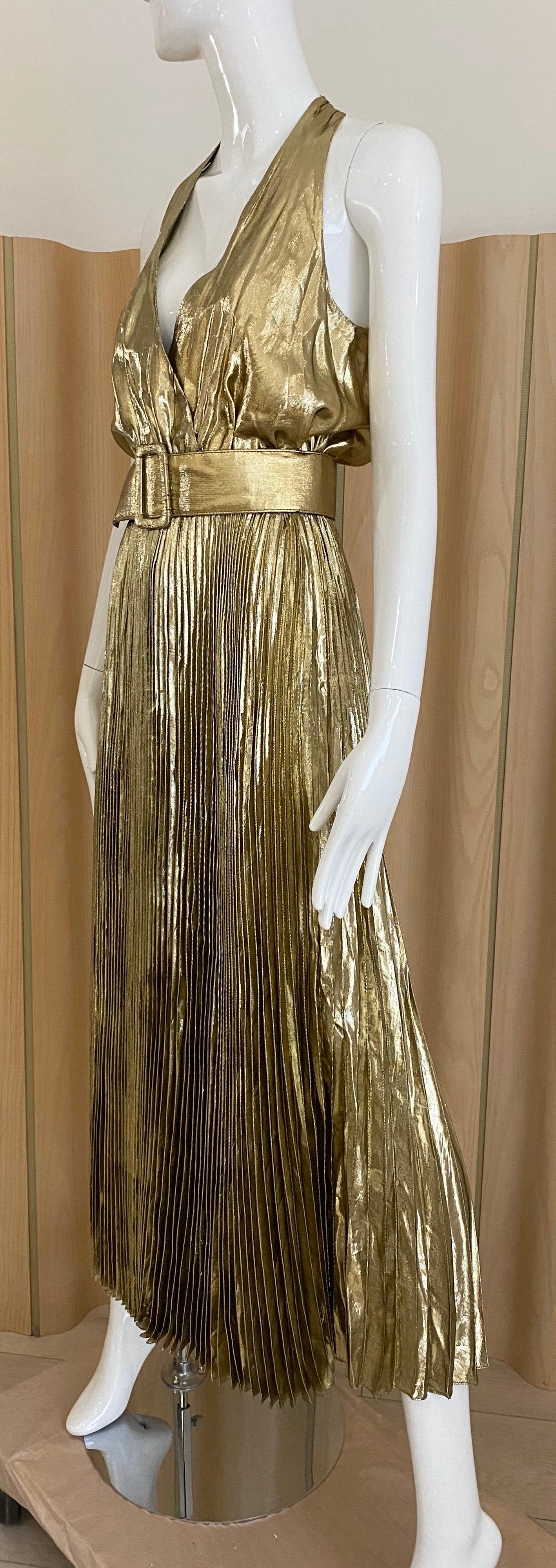 Women's 1970s Gold Lamé Sleeveless Pleated cocktail Dress