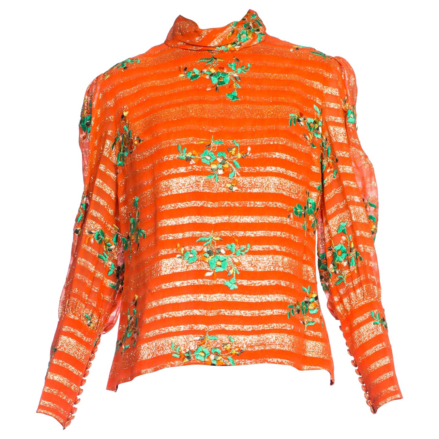 Handmade Yellow Silk Chiffon Shirt With Rhinestone Embroidery Long Sleeve Top Unisex