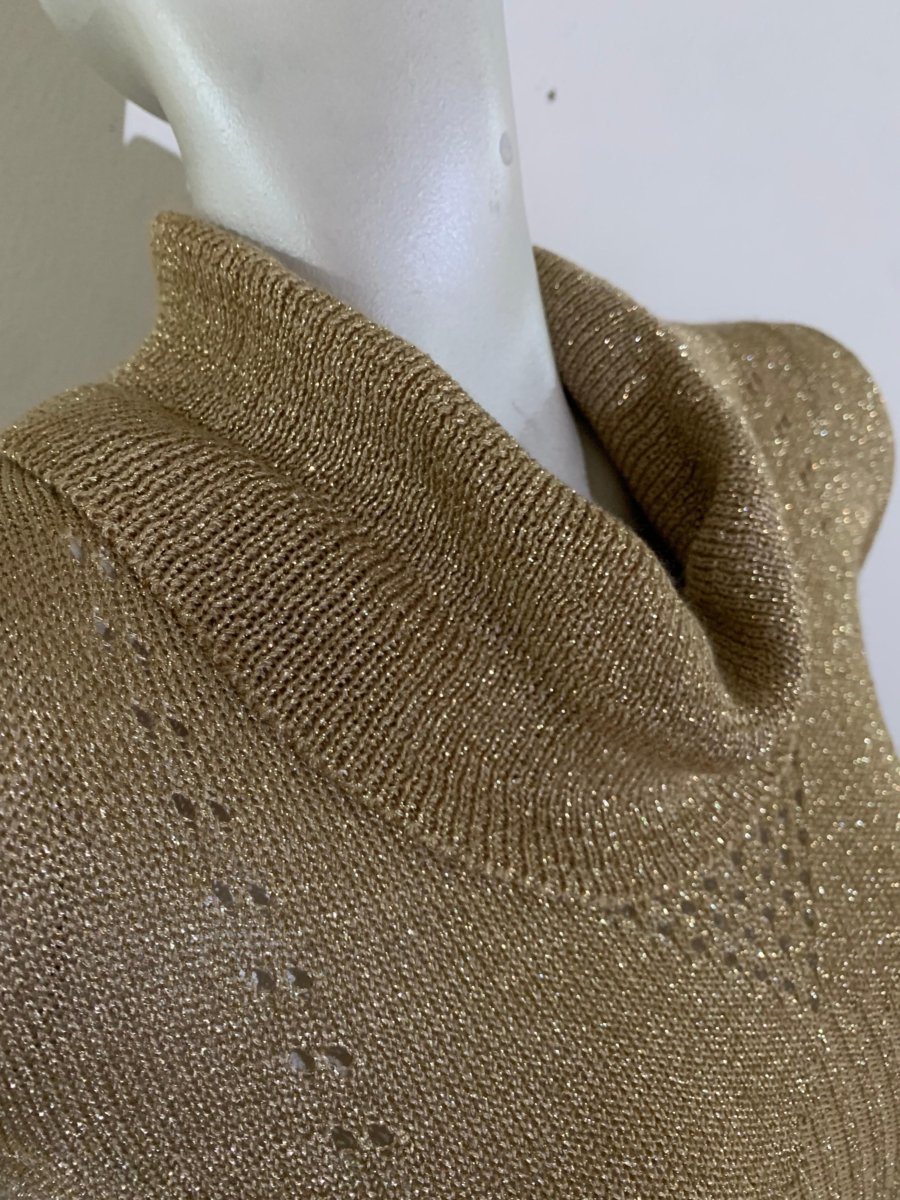 1970s Gold Lurex Rib-Knit Maxi Gown with Cowl Neck and Balloon Sleeves For Sale 9
