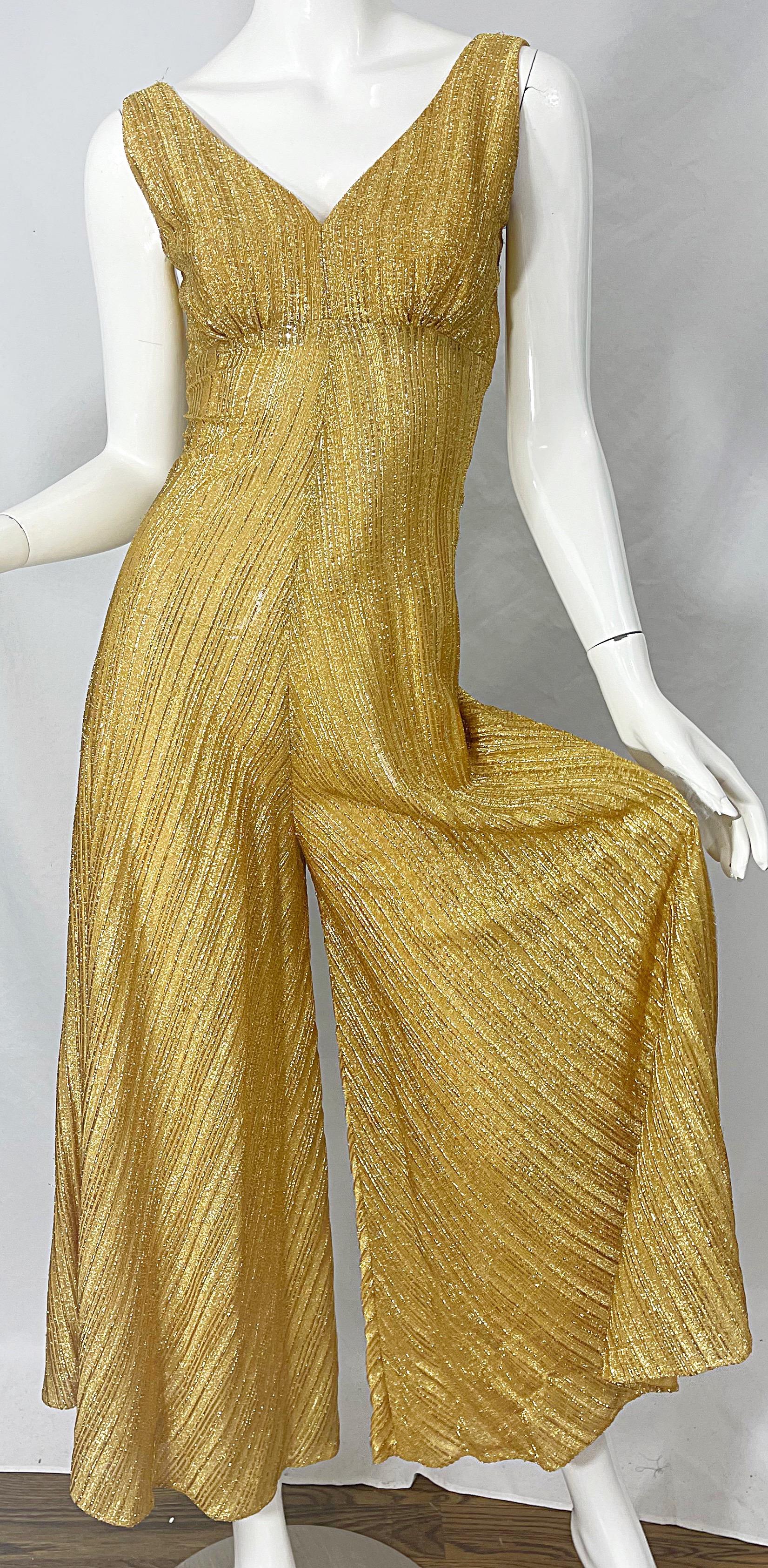 1970s Gold Lurex Wide Leg Sleeveless Disco Studio 54 Vintage 70s Jumpsuit 2