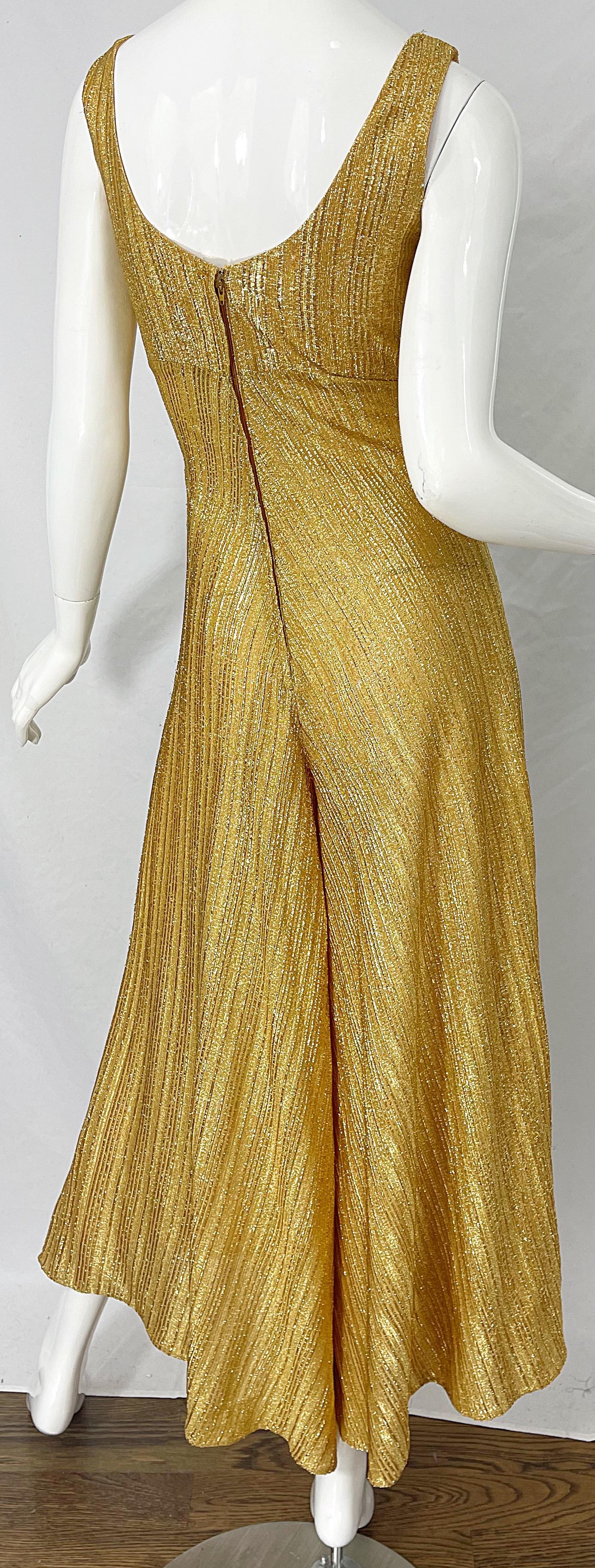 1970s Gold Lurex Wide Leg Sleeveless Disco Studio 54 Vintage 70s Jumpsuit 3