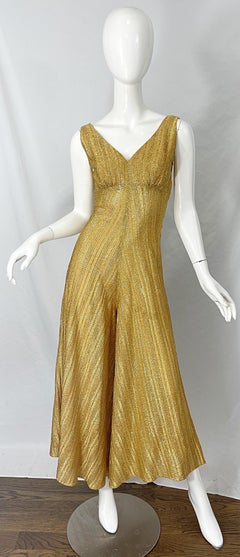 1970s Gold Lurex Wide Leg Sleeveless Disco Studio 54 Vintage 70s Jumpsuit