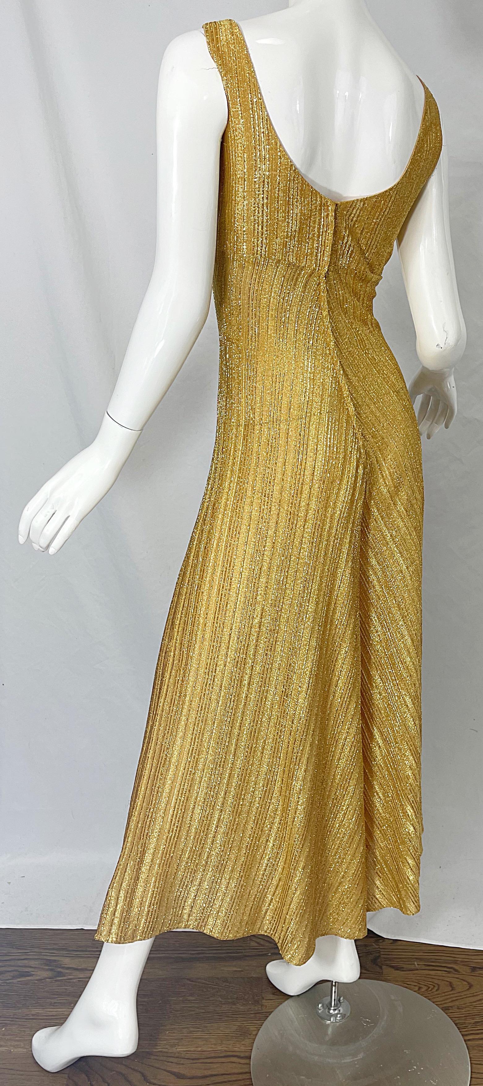 1970s Gold Lurex Wide Leg Sleeveless Disco Studio 54 Vintage 70s Jumpsuit In Excellent Condition In San Diego, CA