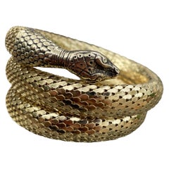 1970s Gold Mesh Whiting and Davis Vintage Coil Snake Bracelet