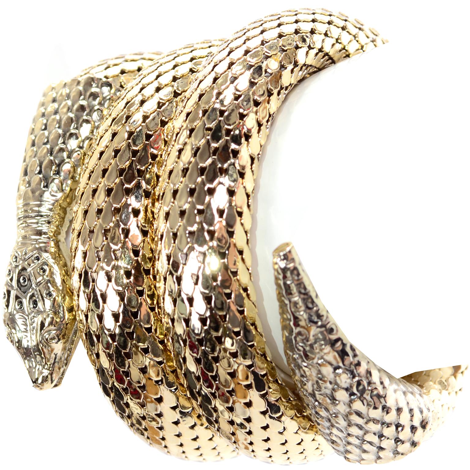 1970s Gold Mesh Whiting & Davis Vintage Coil Snake Bracelet In Excellent Condition In Portland, OR