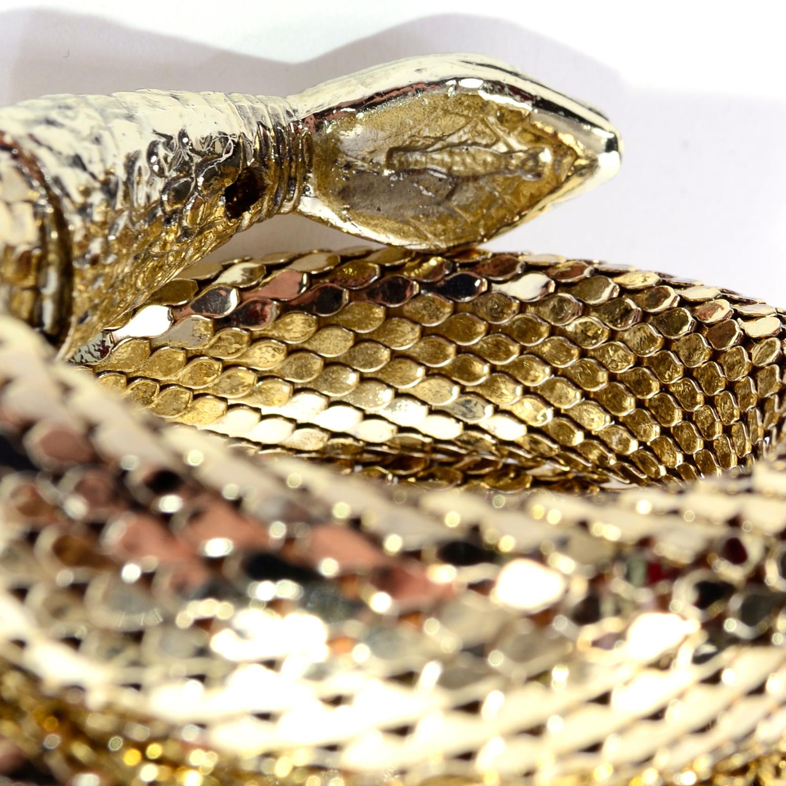 1970s Gold Mesh Whiting & Davis Vintage Coil Snake Bracelet 2