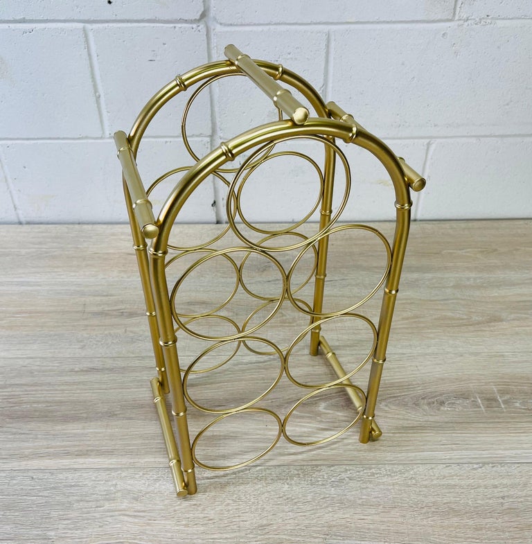 1970s Gold Metal Bamboo Wine Rack For Sale at 1stDibs