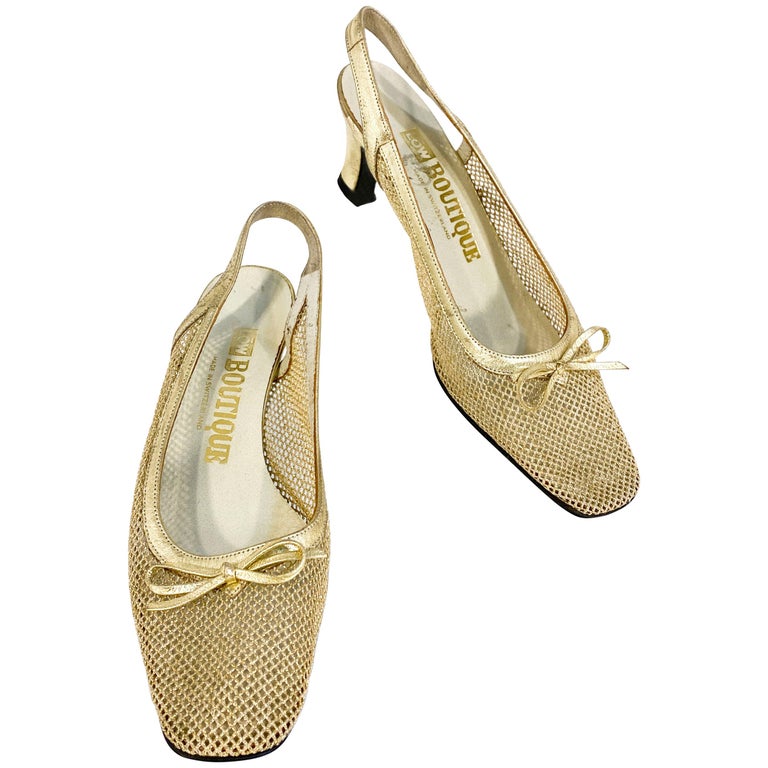 1970s Gold Metallic Mesh and Leather Heels For Sale at 1stDibs
