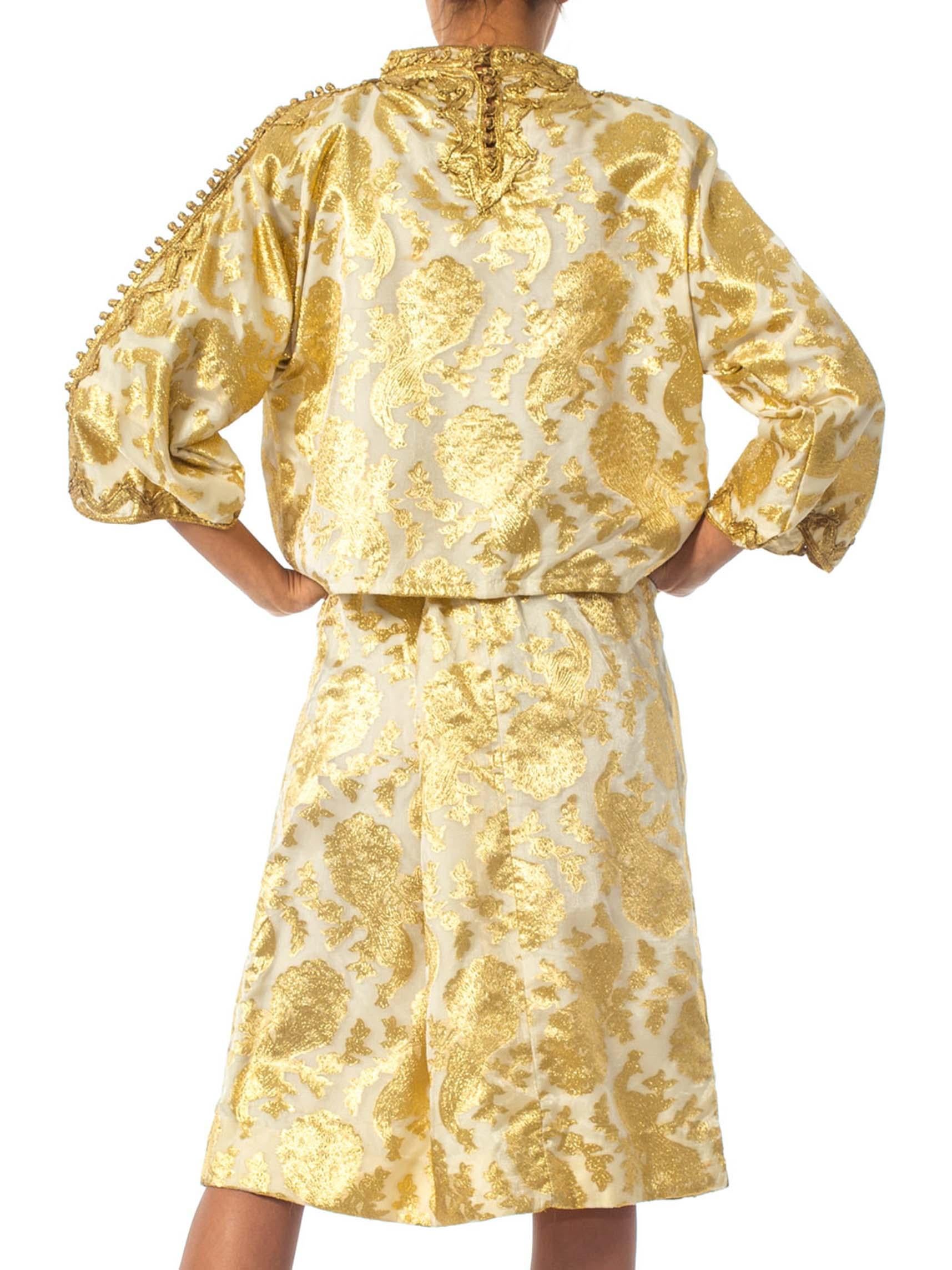 1970S Gold Metallic Poly Lurex Embroidered Ensemble Woven With Golden Peacocks! 6