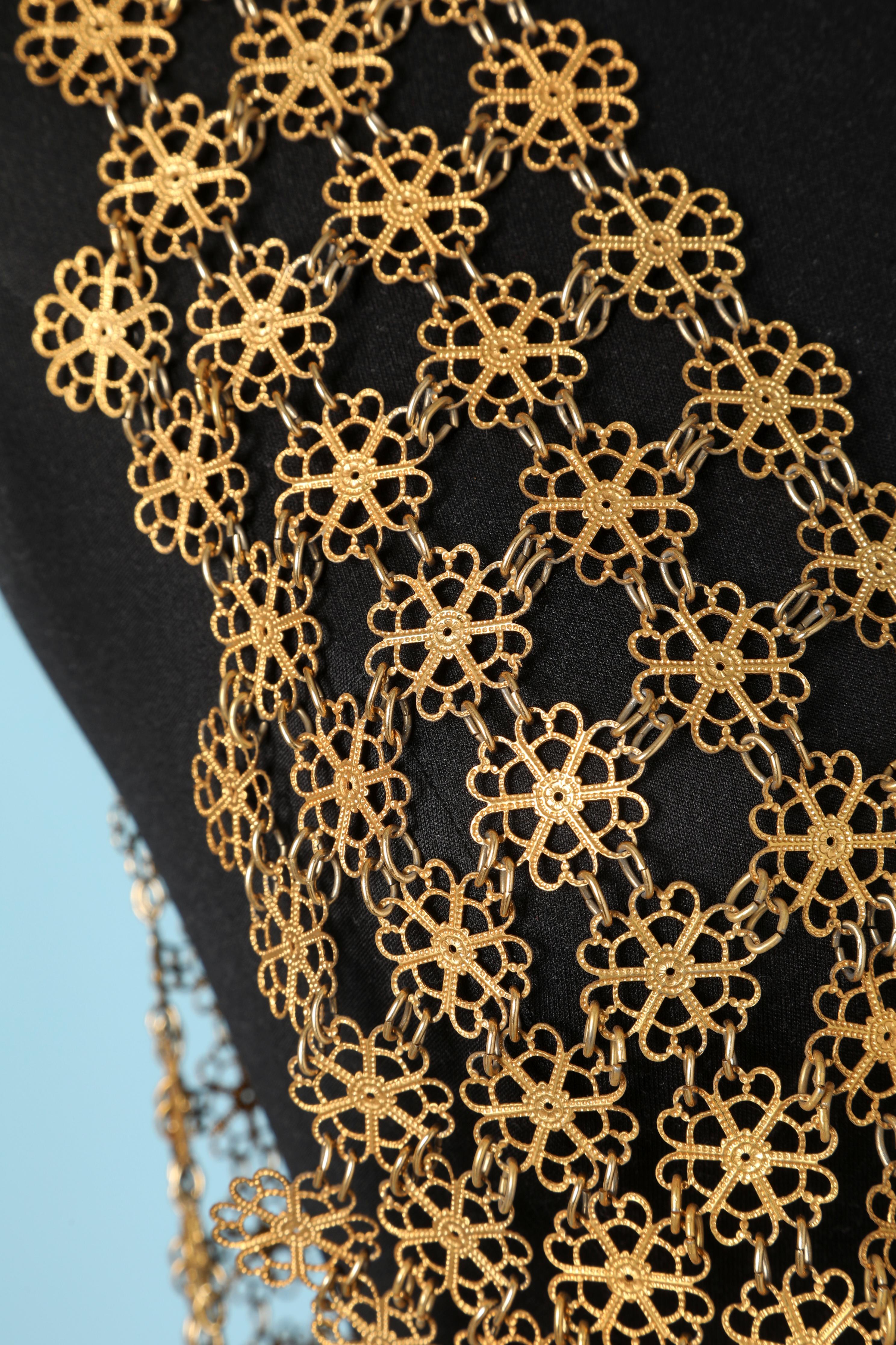 Black 1970's Gold metallic vest in flowers pattern 