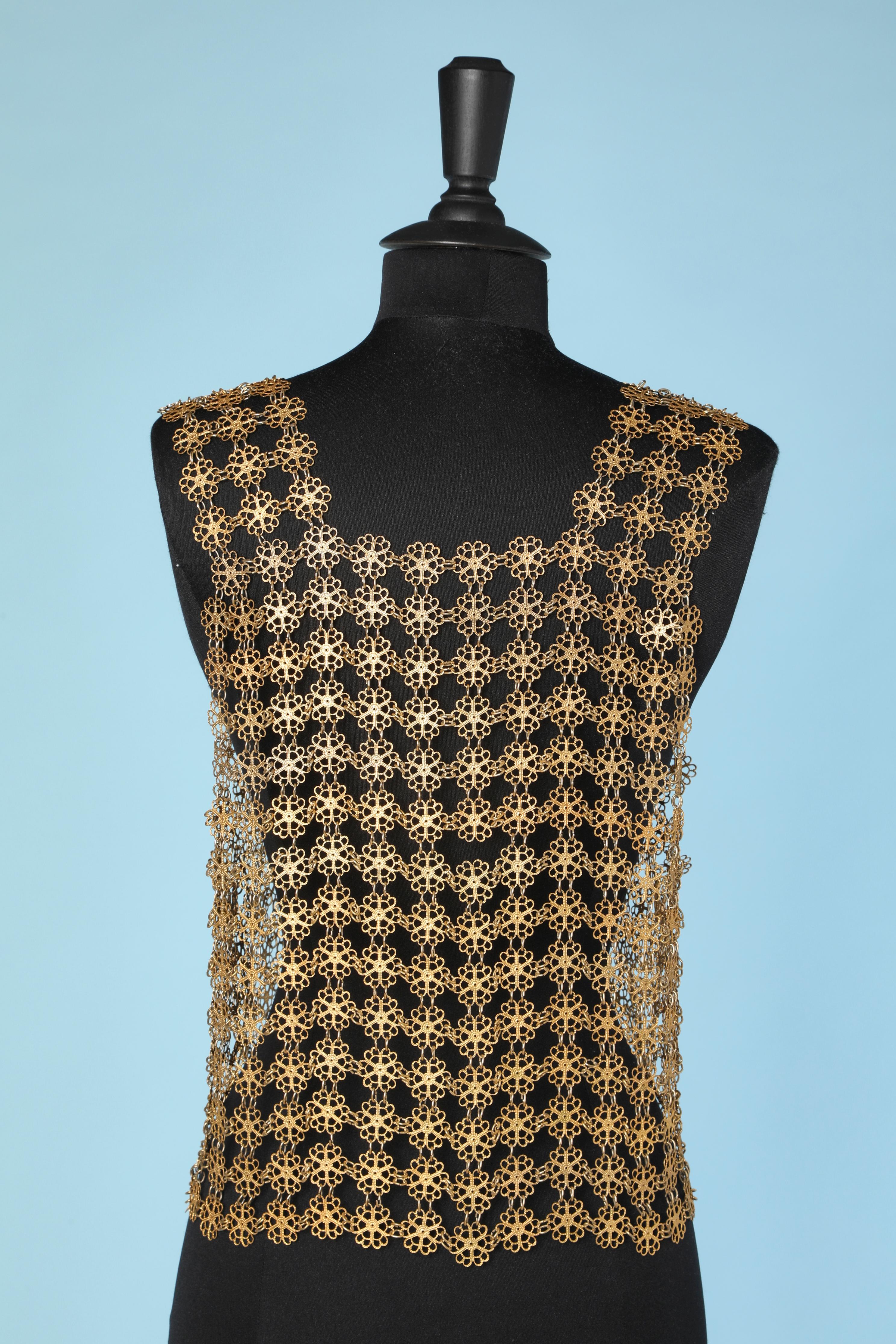 Women's 1970's Gold metallic vest in flowers pattern 