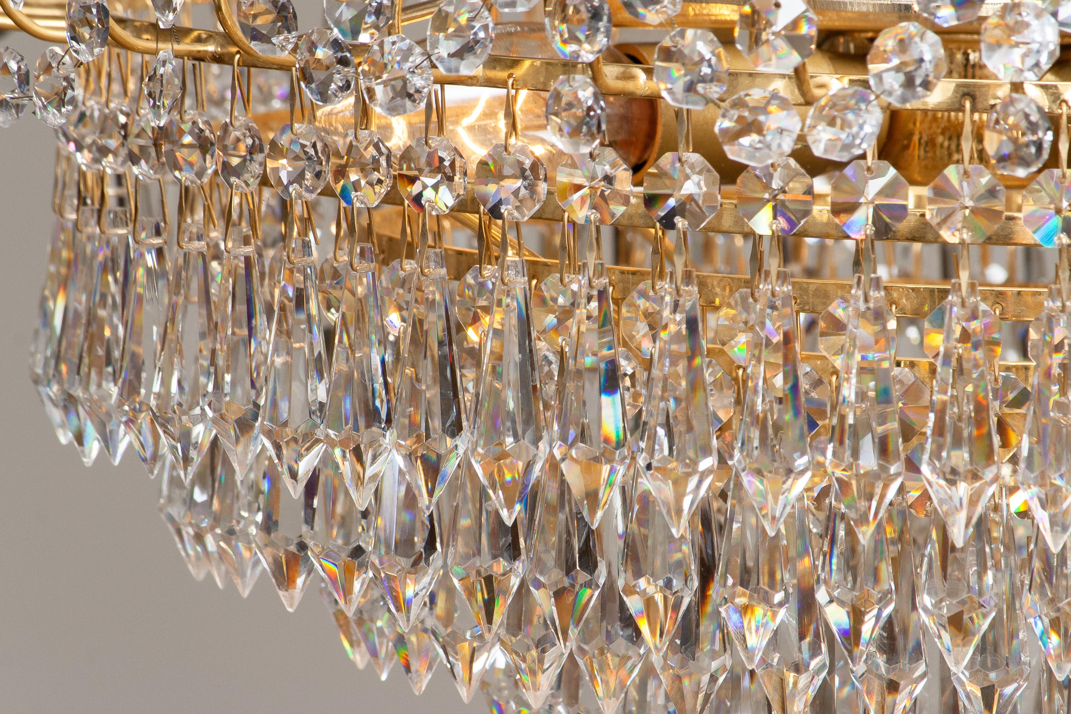 1970s, Gold-Plated and Faceted Crystal Chandelier Attributed to Reijmyre, Sweden For Sale 1