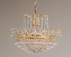 1970s, Gold-Plated and Faceted Crystal Chandelier, Sweden