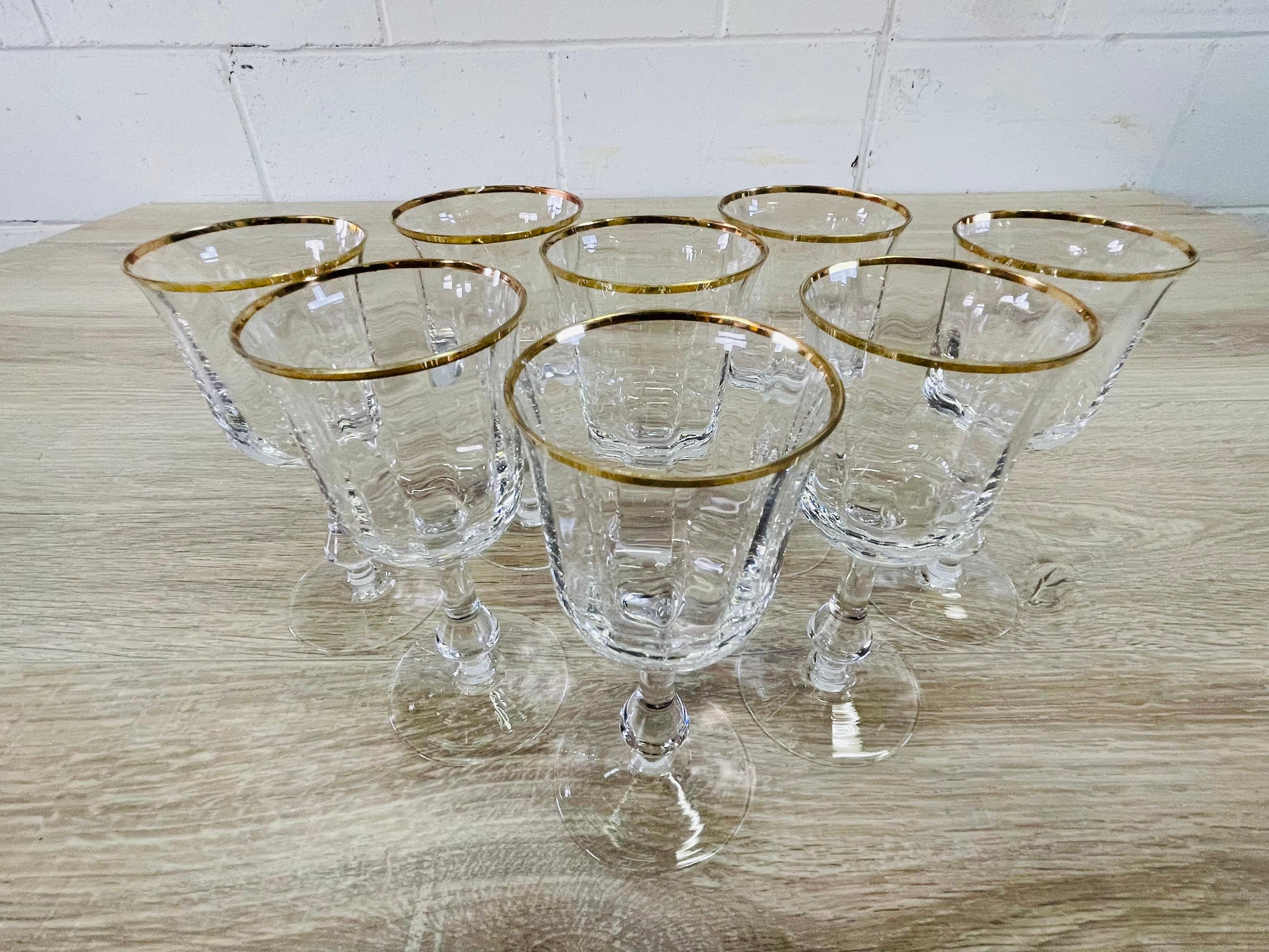 1970s Gold Rim Glass Wine Stems, Set of 8 In Good Condition In Amherst, NH
