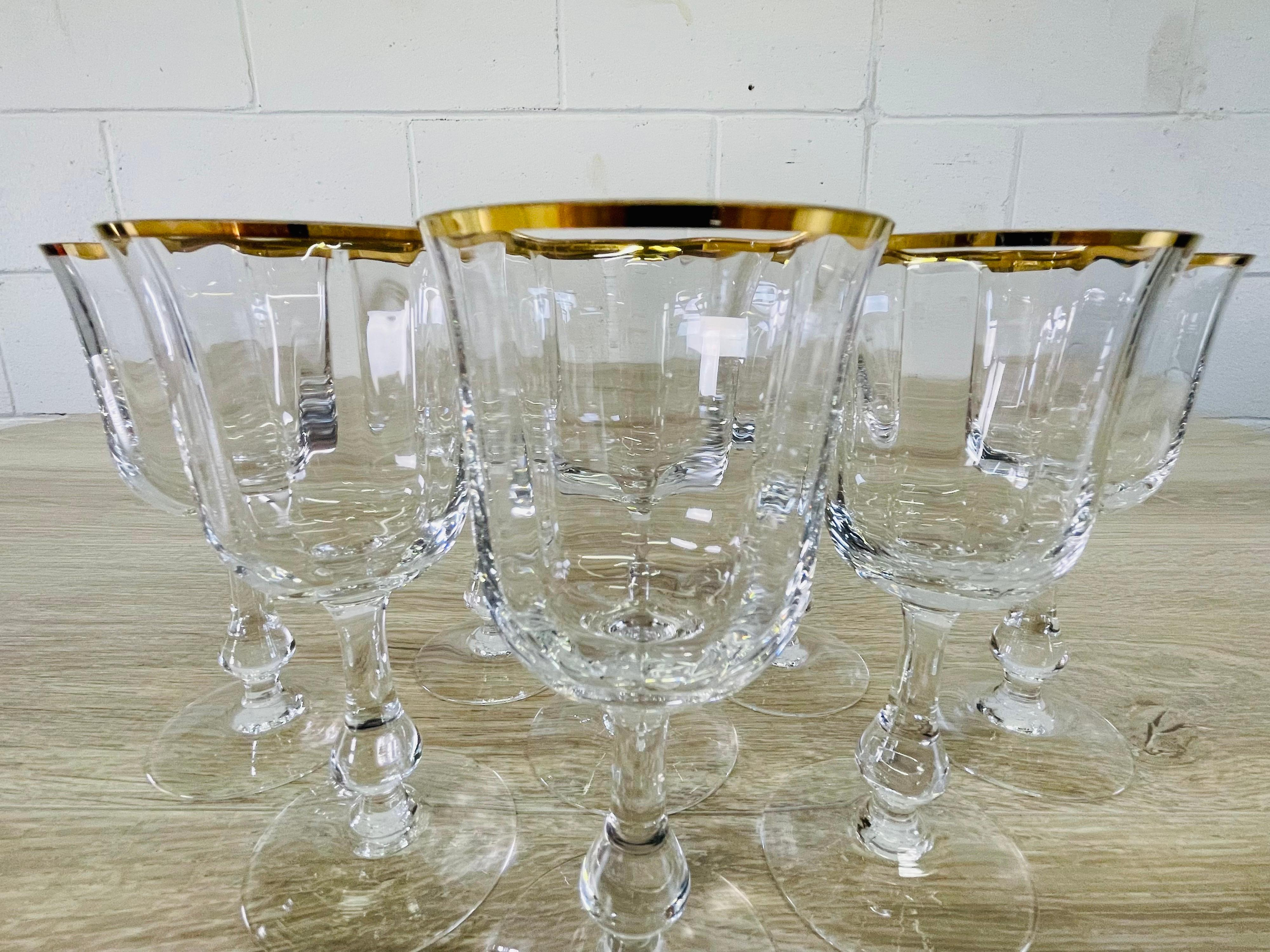20th Century 1970s Gold Rim Glass Wine Stems, Set of 8