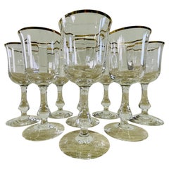1970s Gold Rim Glass Wine Stems, Set of 8