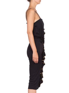 1970'S Jersey Gold Ruffle Disco Queen  Jumpsuit