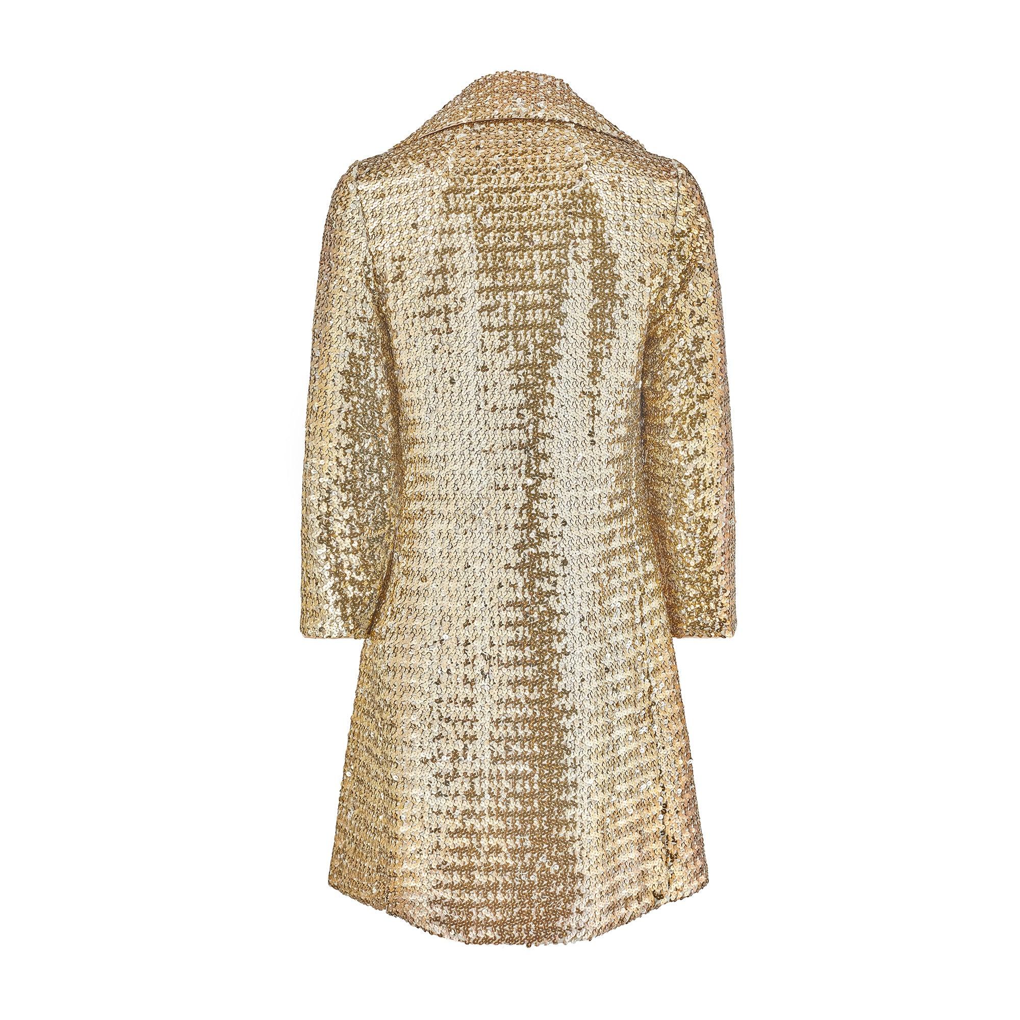 1970s Gold Sequinned Three Quarter Length Jacket In Excellent Condition For Sale In London, GB
