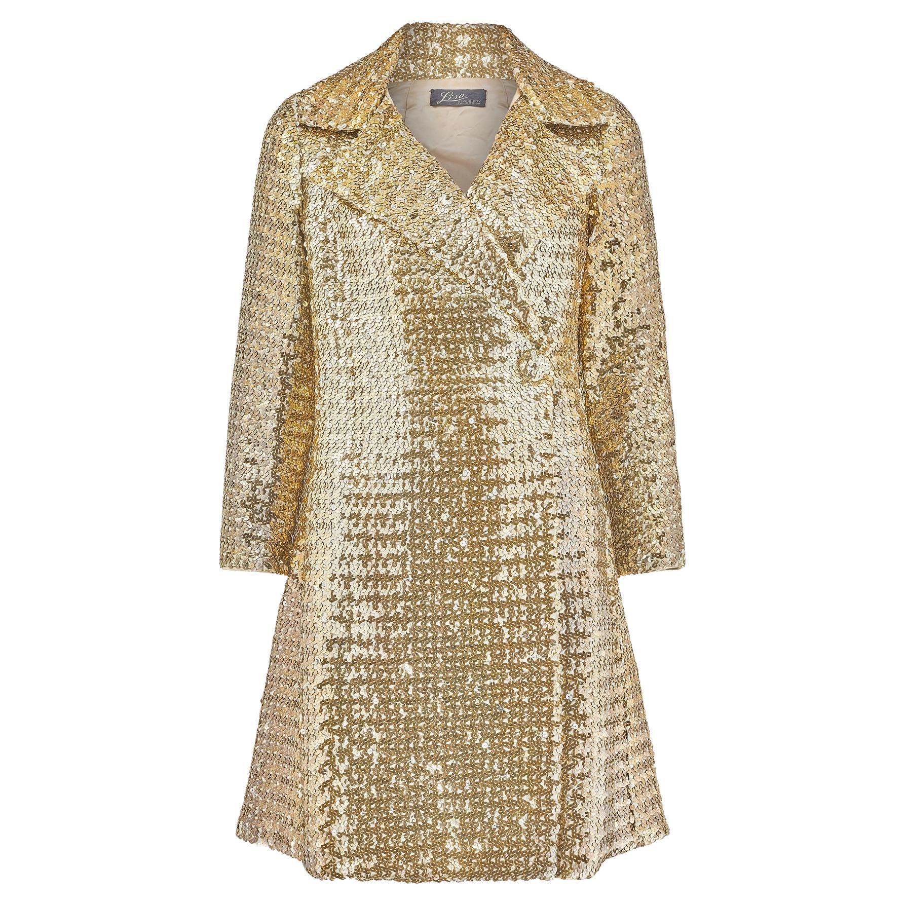 1970s Gold Sequinned Three Quarter Length Jacket For Sale