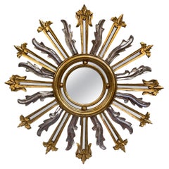 1970s Gold & Silver Gilt Wood Sunburst Mirror