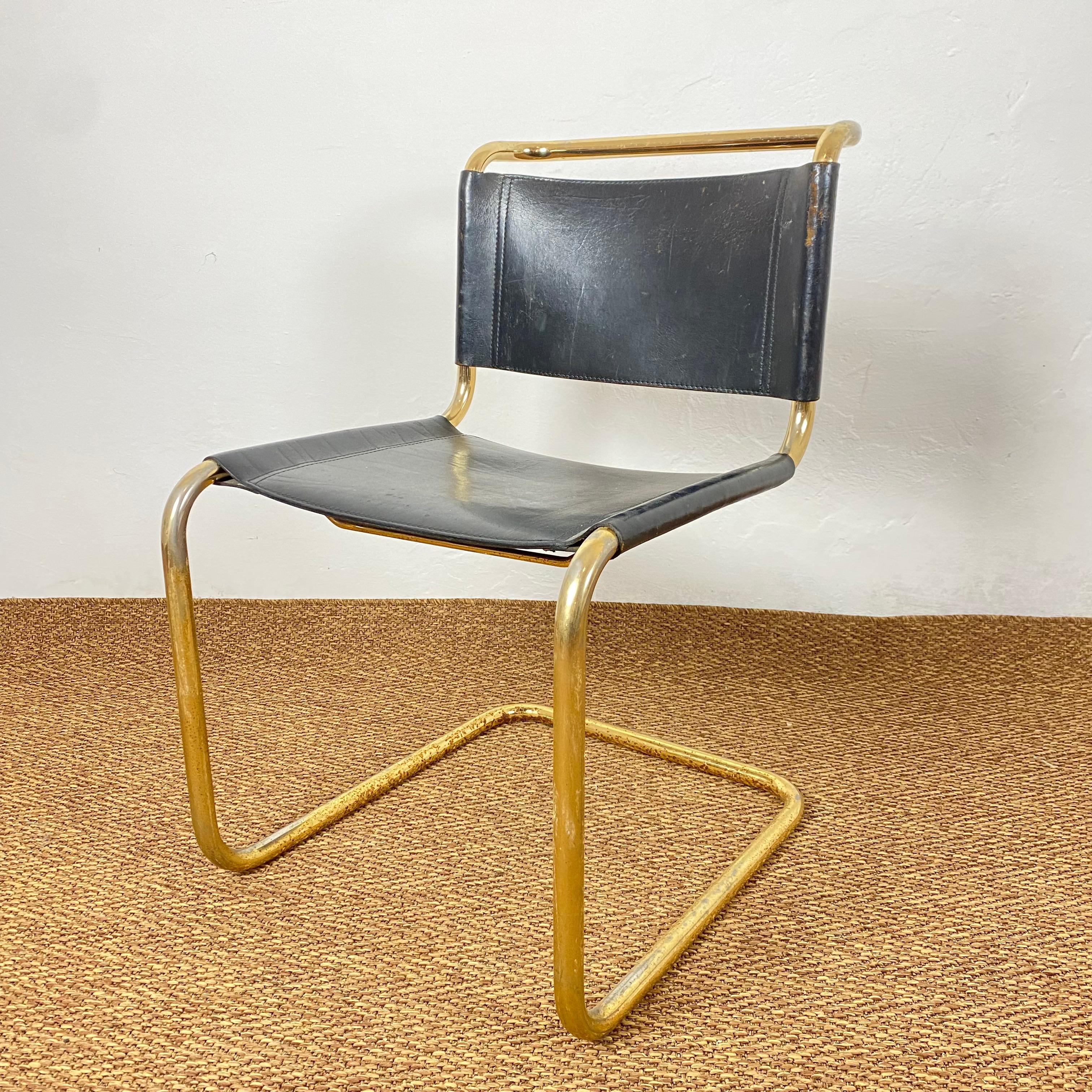 Bauhaus 1970s Gold Tubular Cantilever Chairs Set of 4