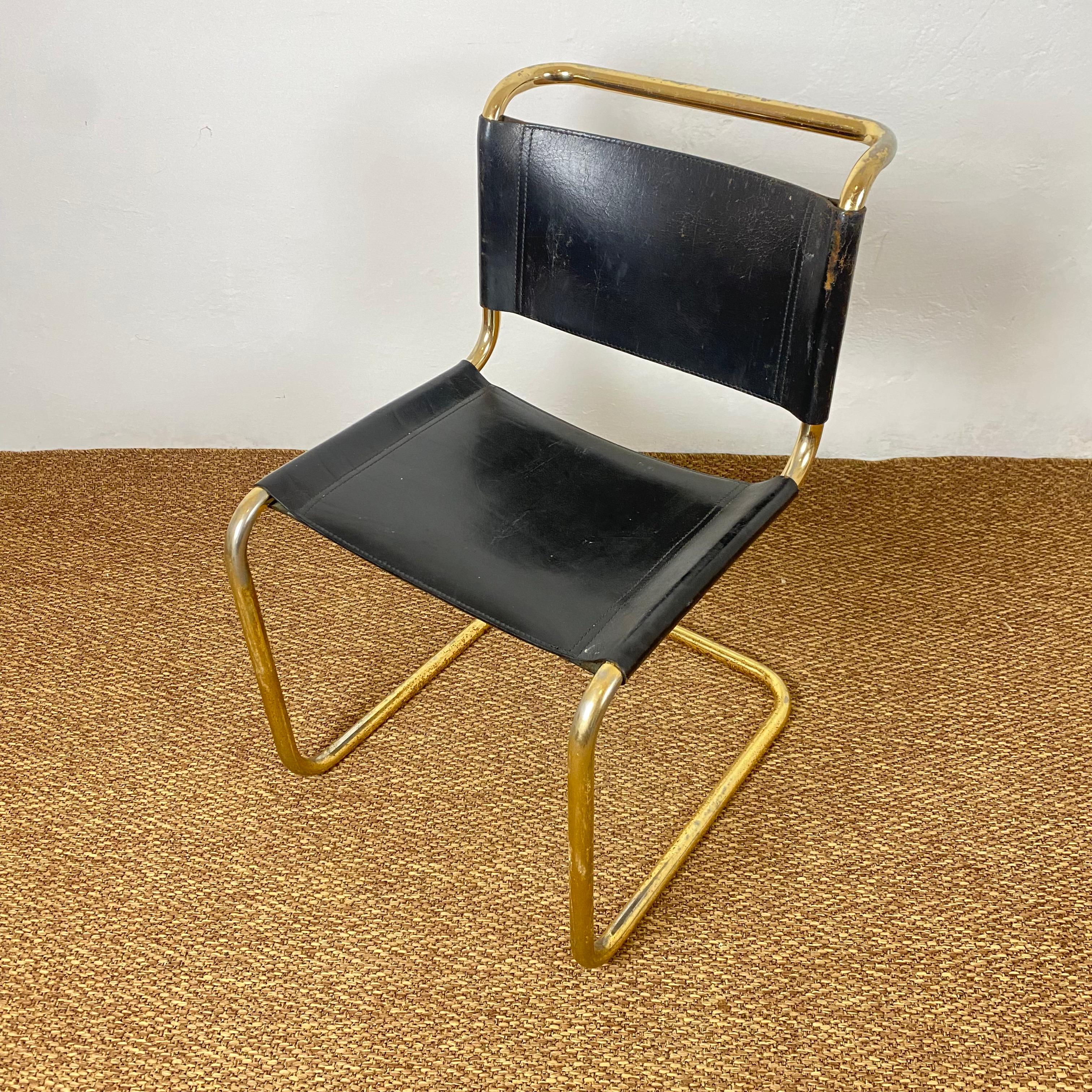Italian 1970s Gold Tubular Cantilever Chairs Set of 4