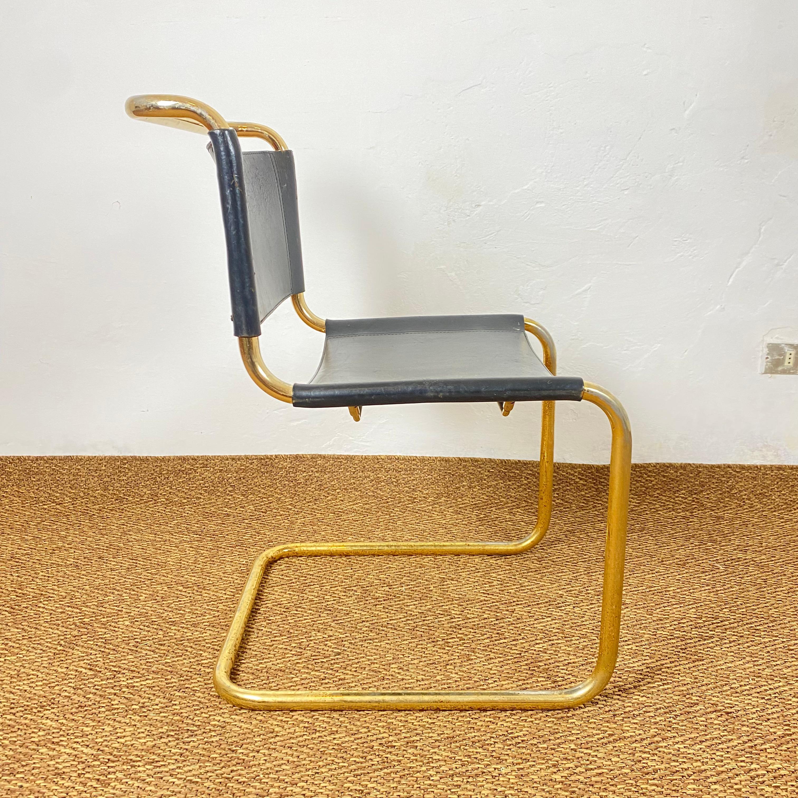 Late 20th Century 1970s Gold Tubular Cantilever Chairs Set of 4
