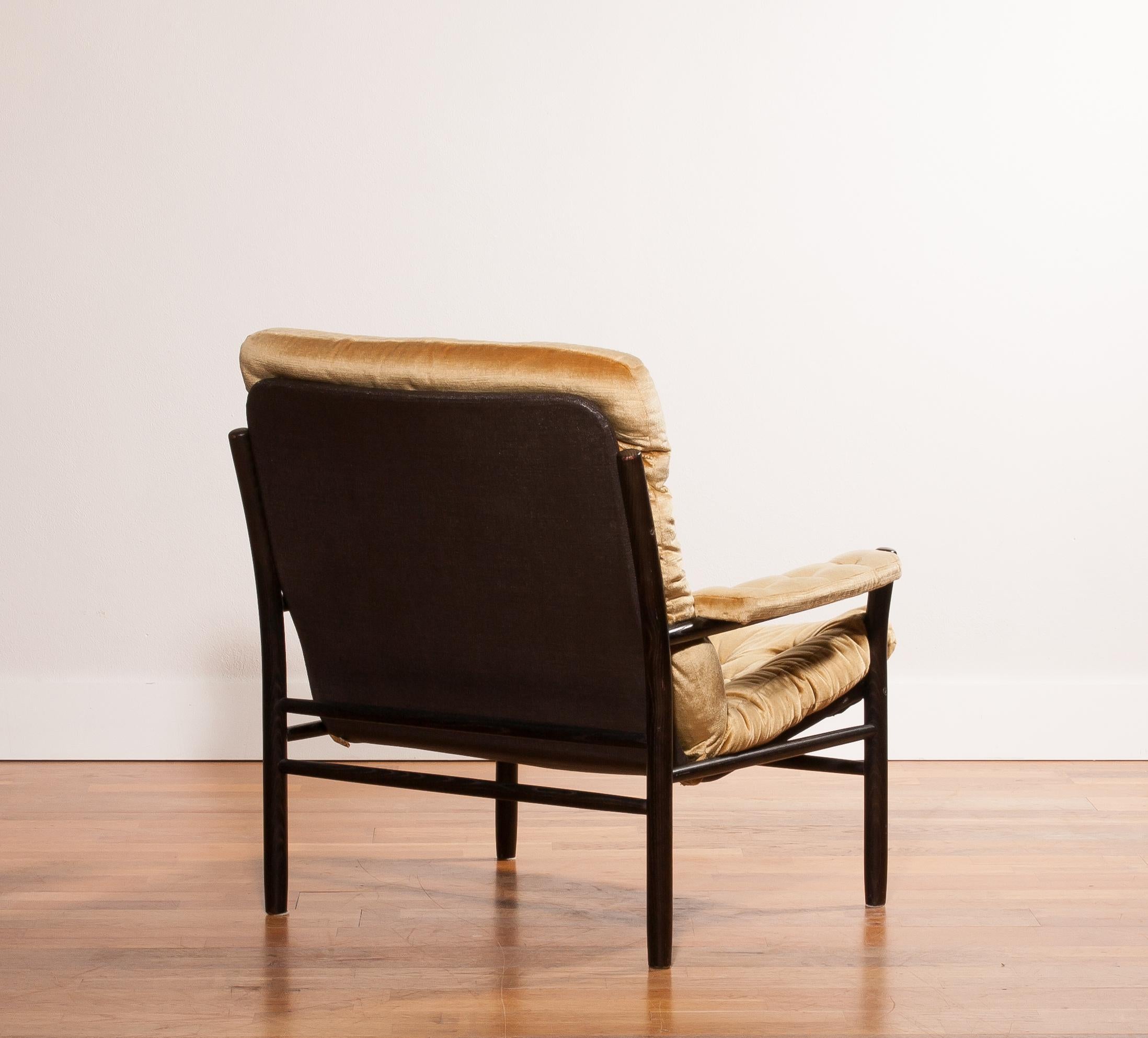 Swedish 1970s, Gold Velours Lounge Chair by Kenneth Bergenblad for DUX, Sweden