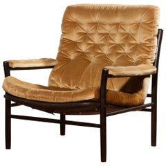 1970s, Gold Velours Lounge Chair by Kenneth Bergenblad for DUX, Sweden