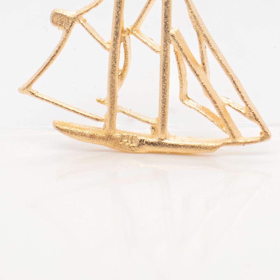 1970's Gold Wire Two-Mast Sailboat Pendant for a Necklace For Sale 6
