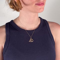 1970's Gold Wire Two-Mast Sailboat Pendant for a Necklace