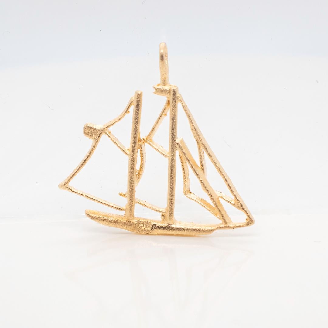 1970's Gold Wire Two-Mast Sailboat Pendant for a Necklace In Good Condition For Sale In Philadelphia, PA
