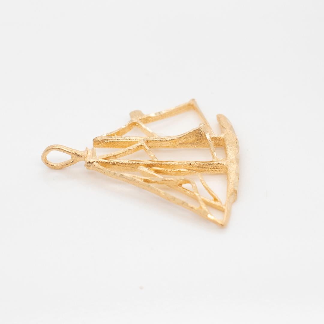 1970's Gold Wire Two-Mast Sailboat Pendant for a Necklace For Sale 1