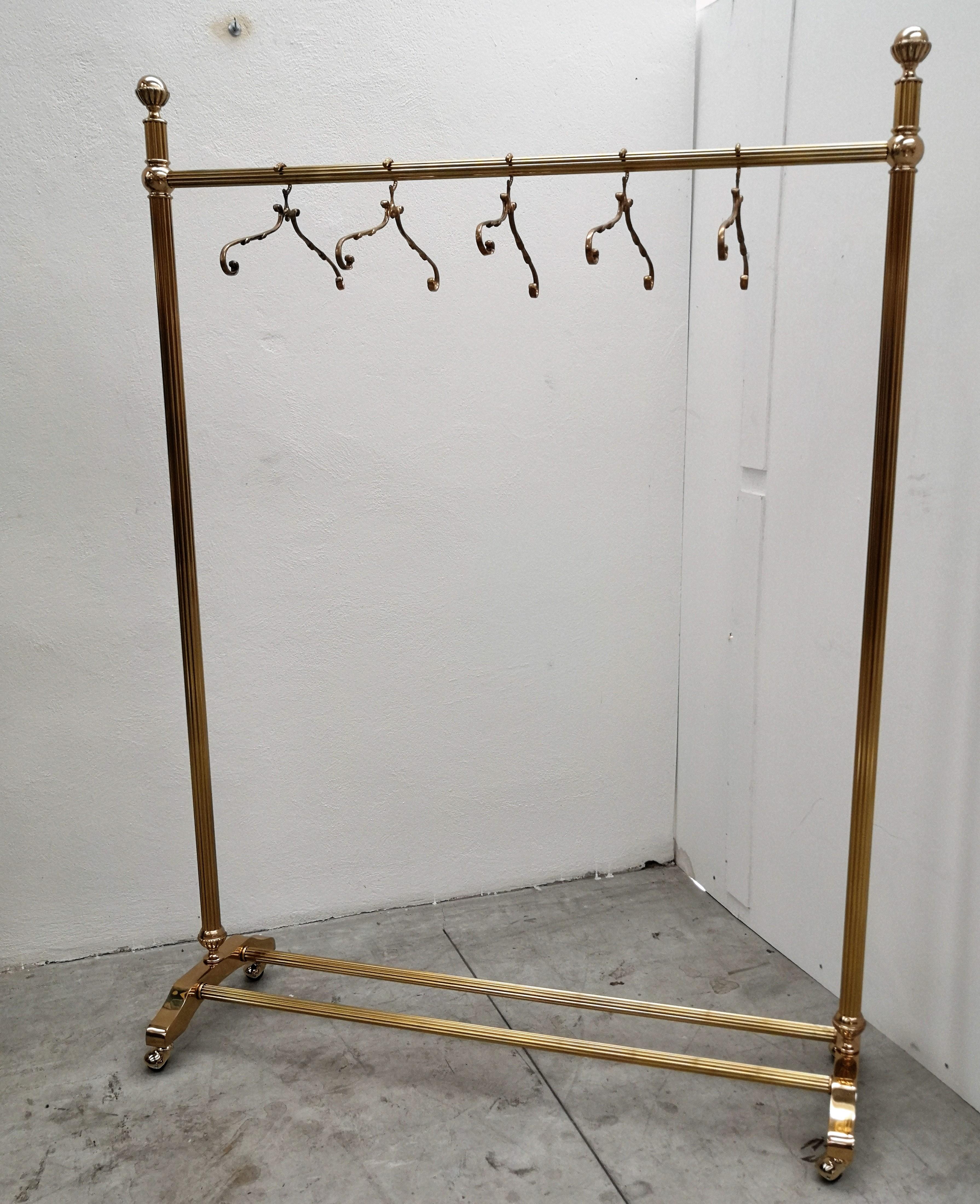 Italian 1970s Golden Brass Garment Rack, Clothing Rail, Dress Hanger, Italy